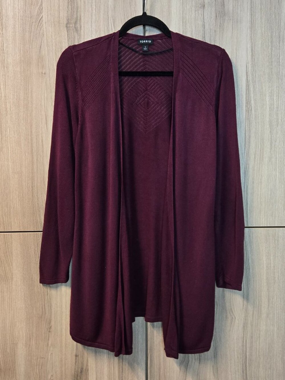 Torrid Burgundy Open Front Cardigan Womens Diamond Back Pattern Office Light 1X